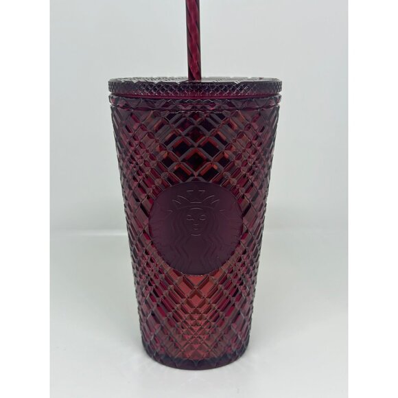 NEW Starbucks Holiday Edition Ruby Red Textured Tumbler Straw 16 oz Cold Cup - Picture 2 of 6